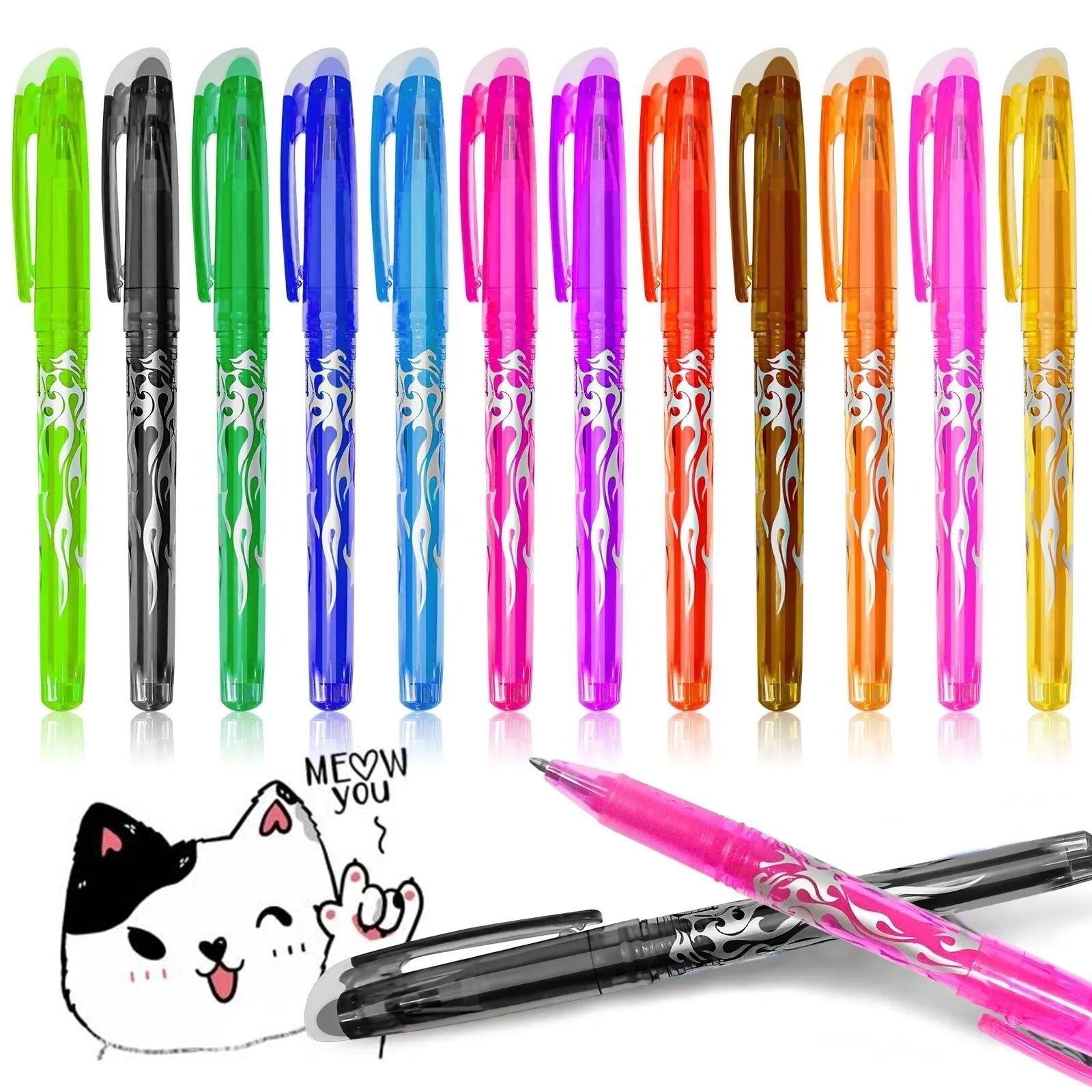 Pack of hot erasable gel pens with plastic bodies and choice of 0.5mm or 0.7mm stainless steel nibs.
