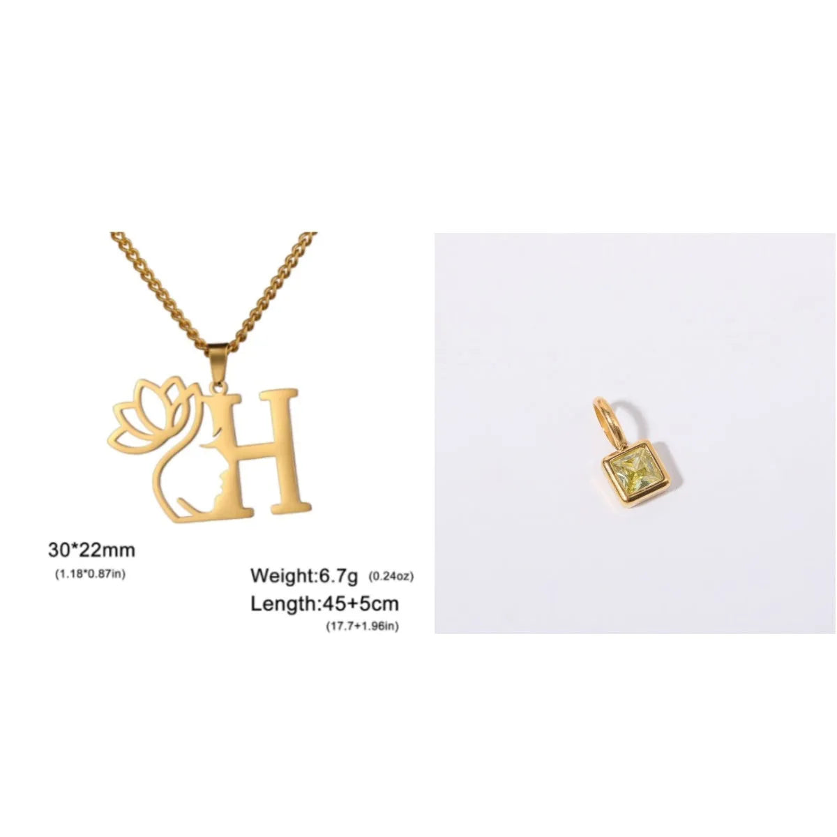 Stainless steel necklace with cross chain and a single initial letter pendant in gold tone.