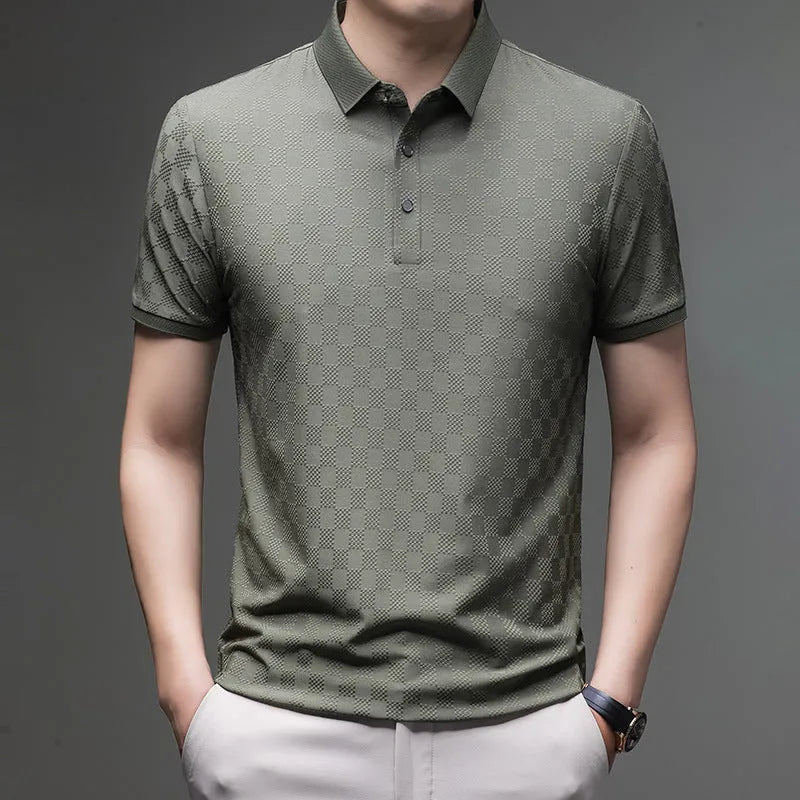 Men's black Rhombus short sleeve T-shirt with a slit hem detail, made from a thin chemical fibre blend fabric.