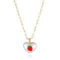 Adjustable girls necklace with a choice of apple, cherry, pear, pineapple, or strawberry heart-shaped pendant.