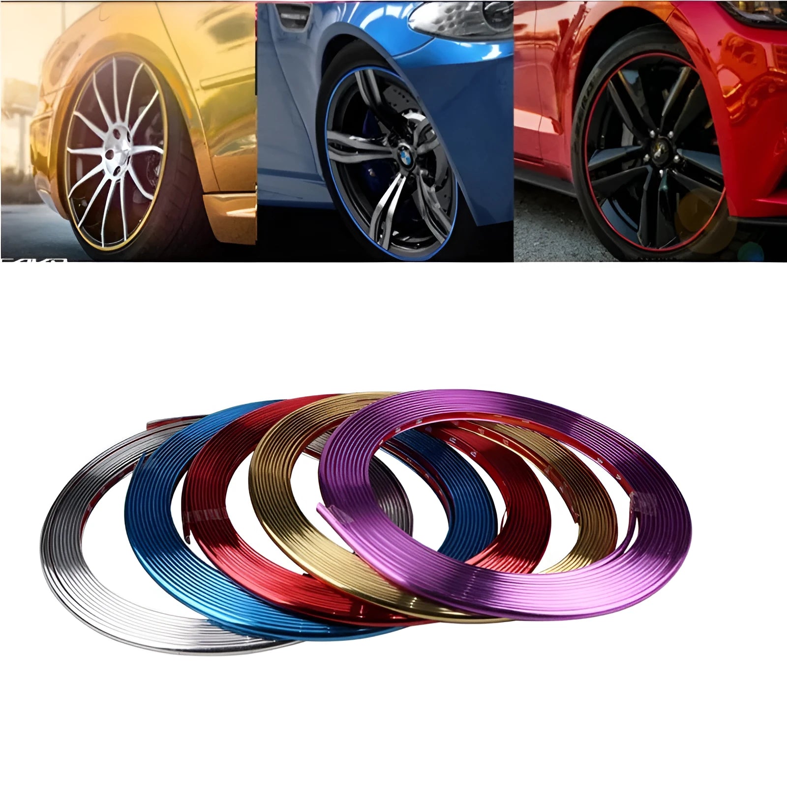 Galvanised electroplated purple PVC wheel hub trim strip on 8 metre roll for car wheel protection