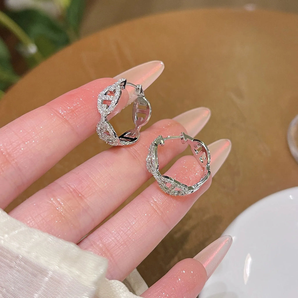 Women's diamond design earrings in silver, gold, and rose gold thick gold-plated finishes