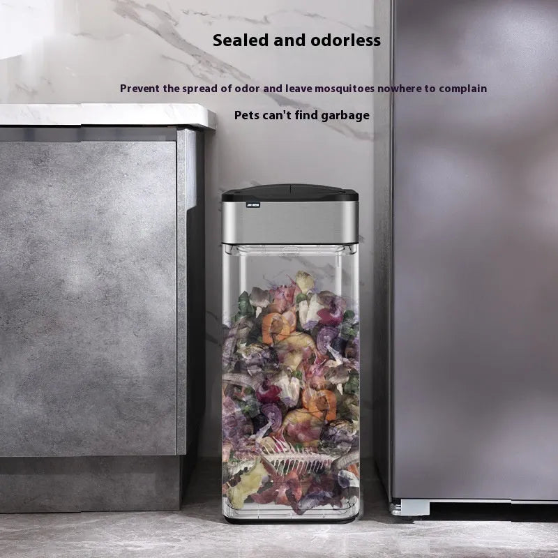 Stainless steel smart inductive trash can with square shape and deodorant system