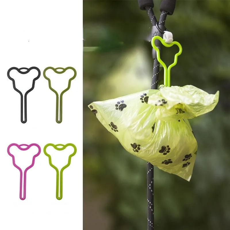 Dog waste bag holder with fixed clip and Velcro attachment for hands-free dog walking