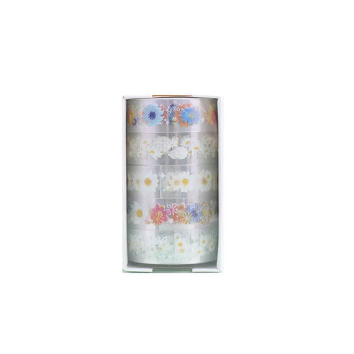 Five rolls of transparent adhesive tape with Midsummer Daisy cartoon decoration on a clear background.