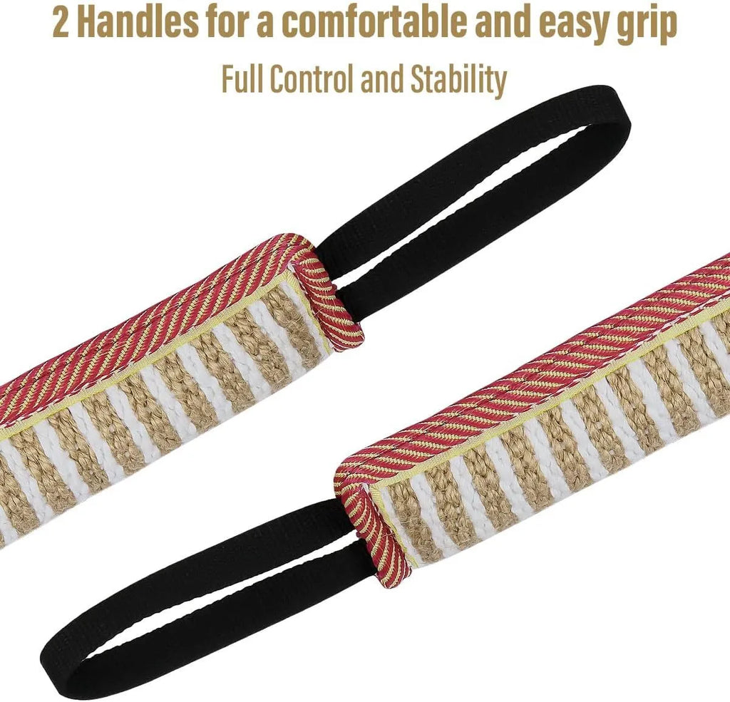 Jute dog tug toy with two handles, 30cm long, in beige colour for interactive play