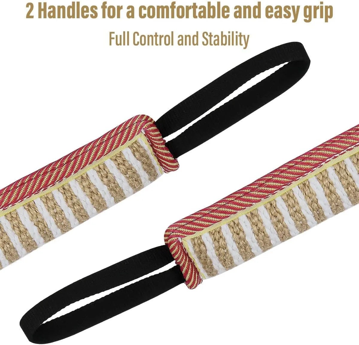 Jute dog tug toy with two handles, 30cm long, in beige colour for interactive play