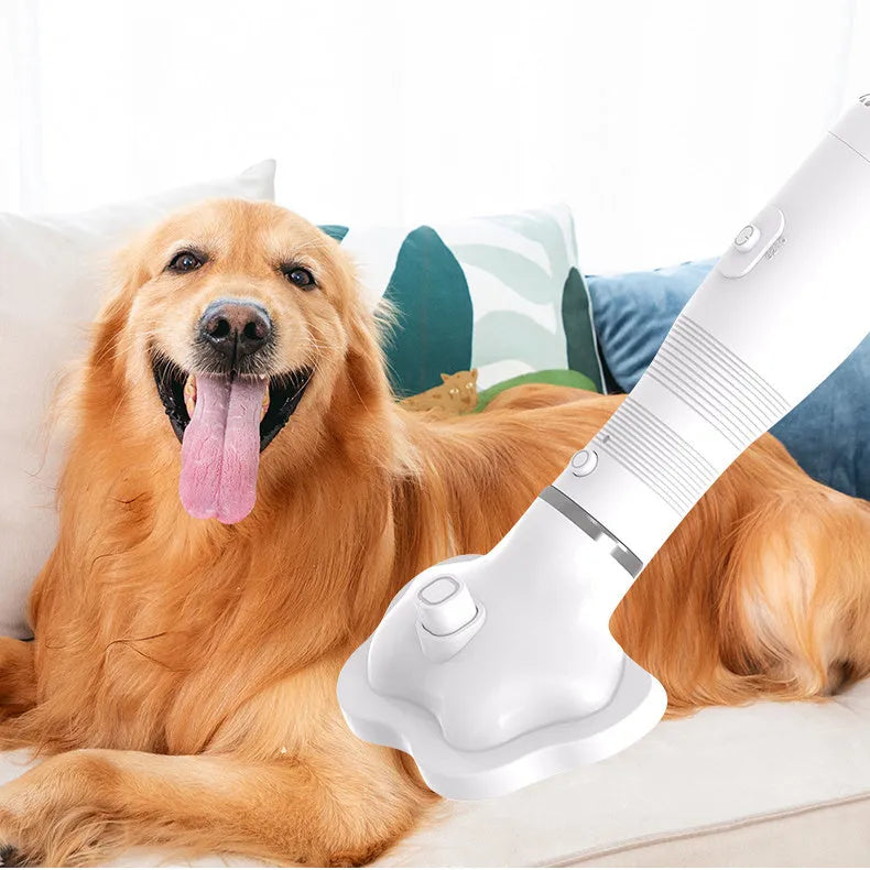 Two-in-one pet electric hot air dryer 600W with one-click hair removal comb in pink and white ABS casing