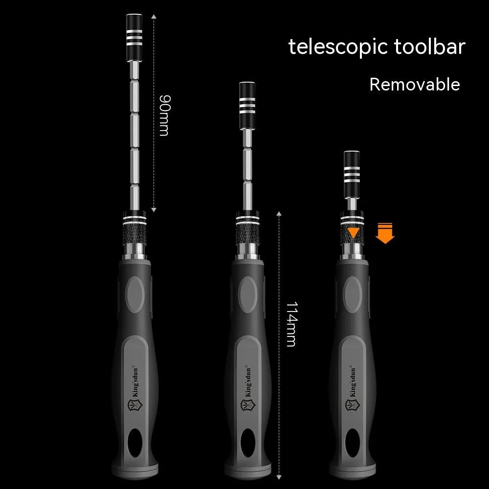 32-in-1 screwdriver set with 30 bits in a black plastic storage case, showing PH1 head and 50 mm bar.