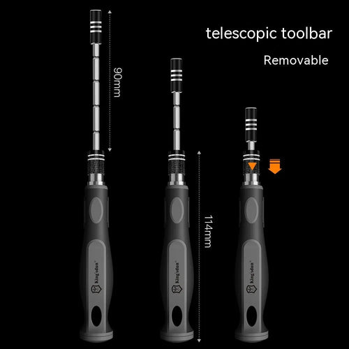 32-in-1 screwdriver set with 30 bits in a black plastic storage case, showing PH1 head and 50 mm bar.