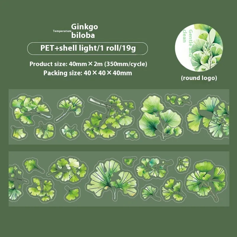 Roll of Deciduous Poetry Series decorative stickers showing autumn leaf patterns, 40mm wide.