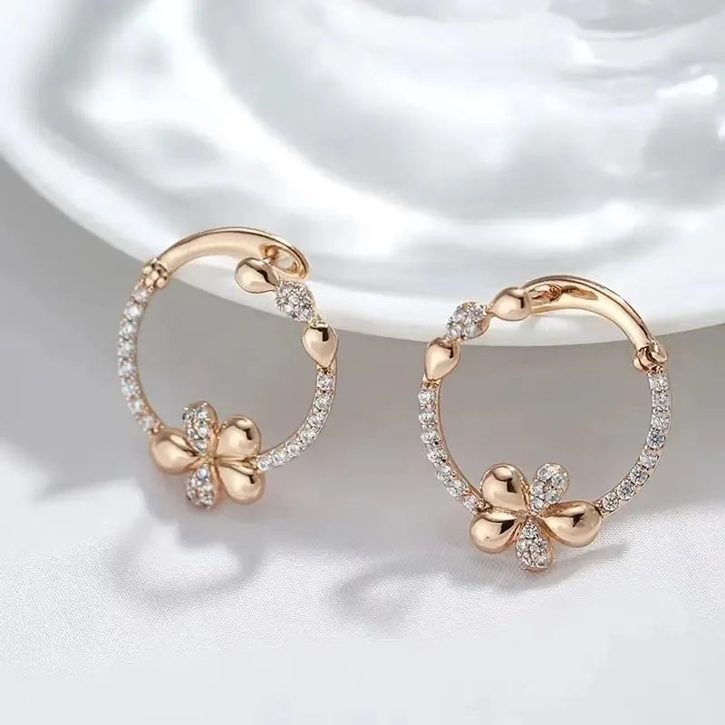 Copper geometric round ring earrings for women with electroplated finish in colour EK13286-FD-01.