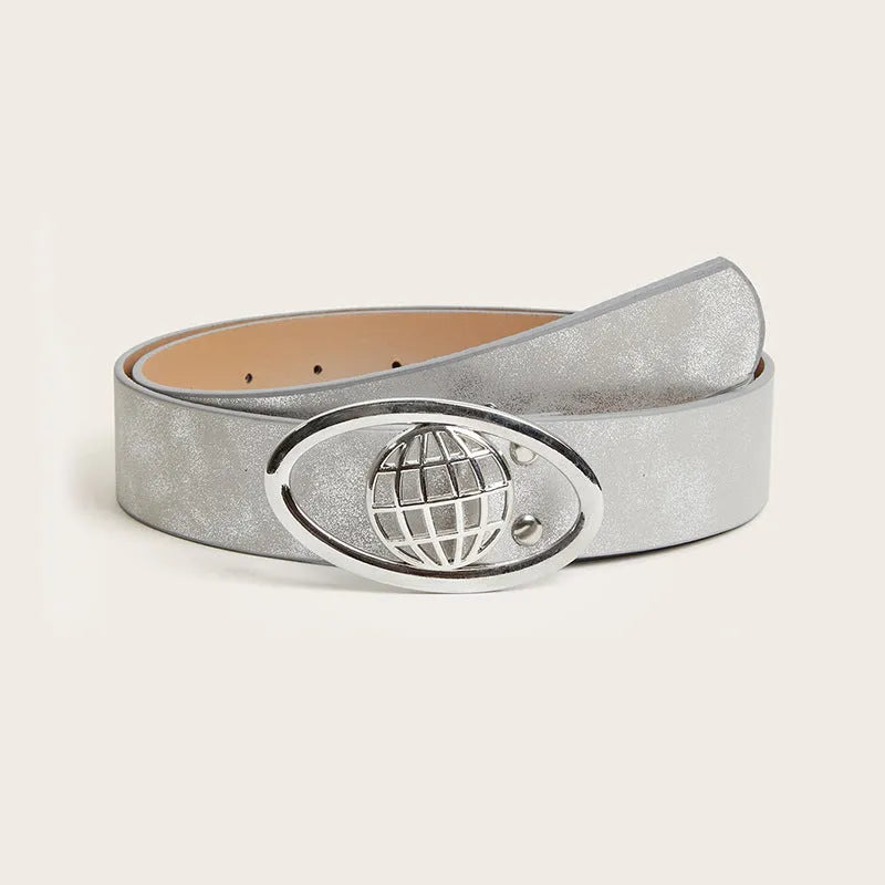 Retro women's belt with oval alloy buckle and thick 4cm PU leather strap in vintage colours