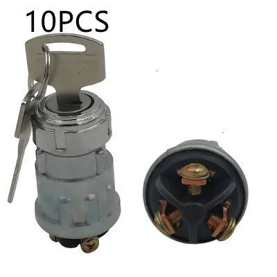 Copper ignition switch and key for trucks and forklifts on a white background.