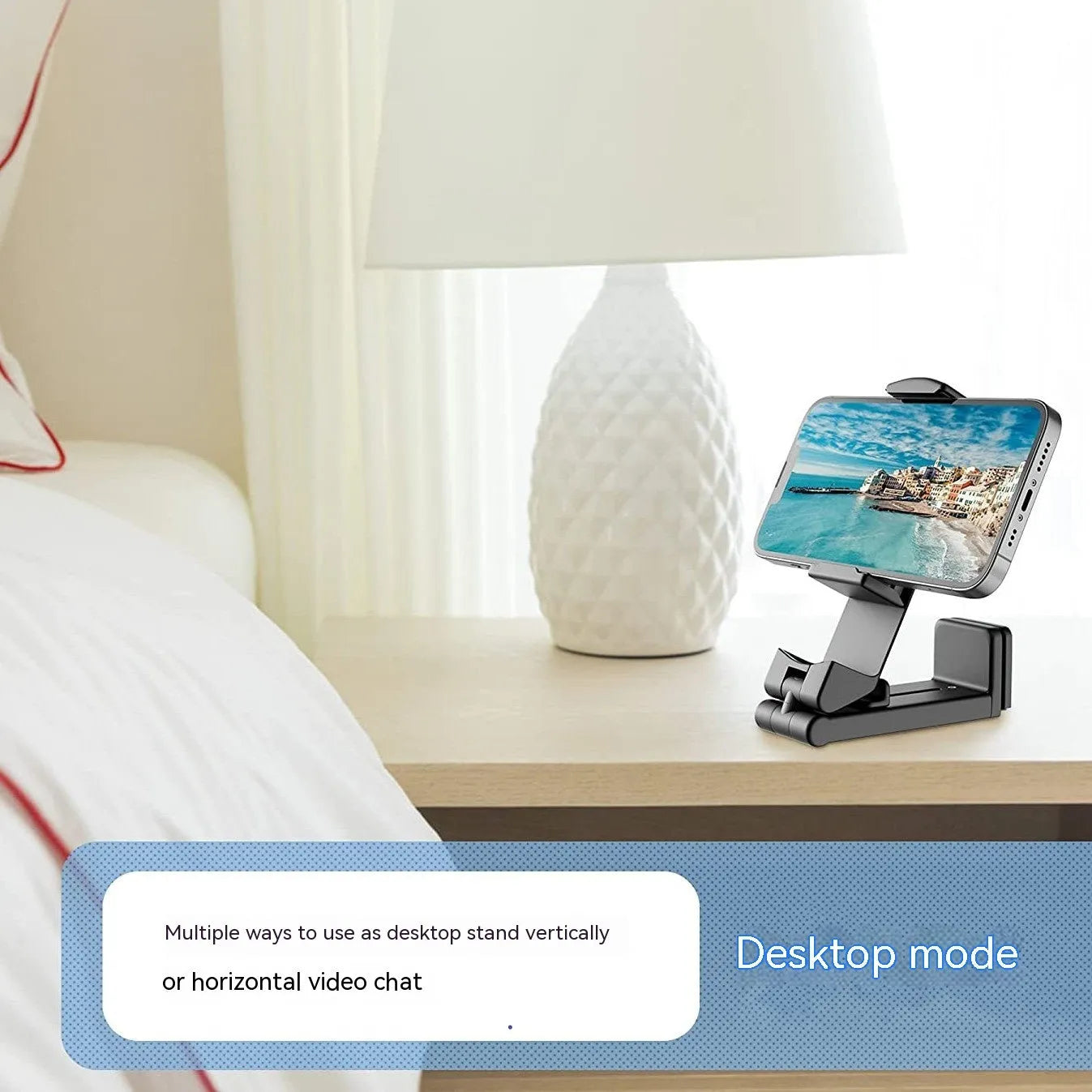 Foldable rotating universal phone holder in black, grey, or green colours