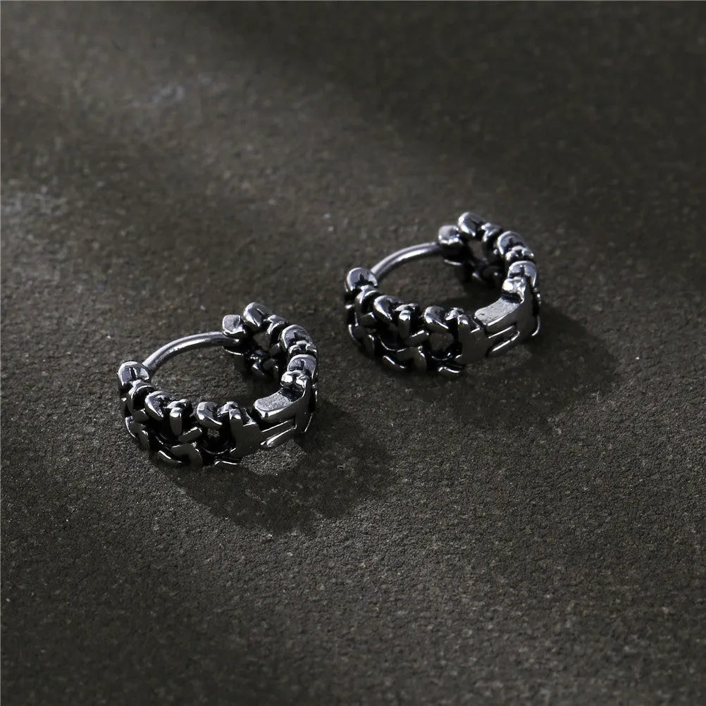 Men's silver geometric copper earrings in 10mm and 14mm sizes for hip hop style.