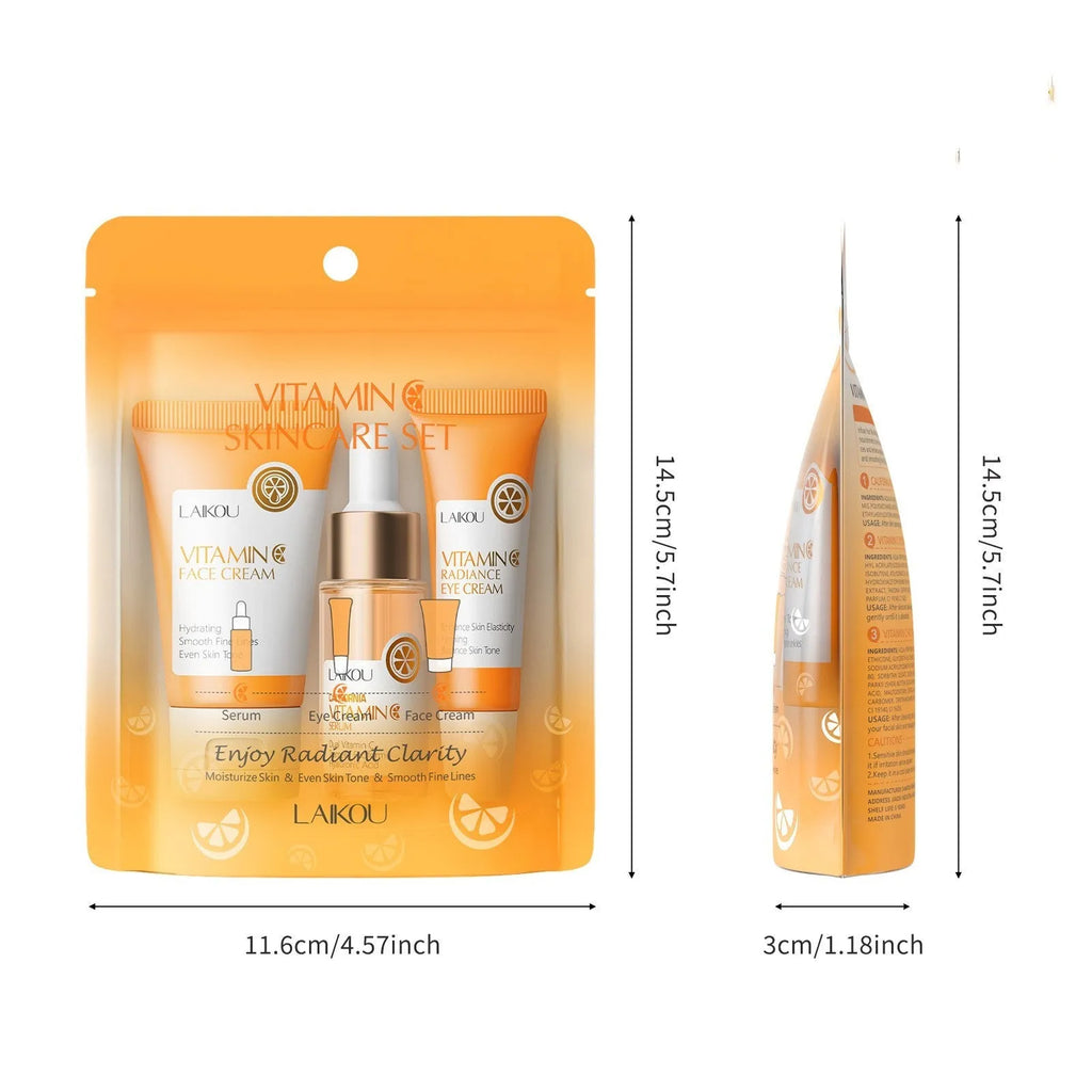 Laikou Vitamin C skin care set 3-piece set with facial cleanser eye cream and essence for brightening