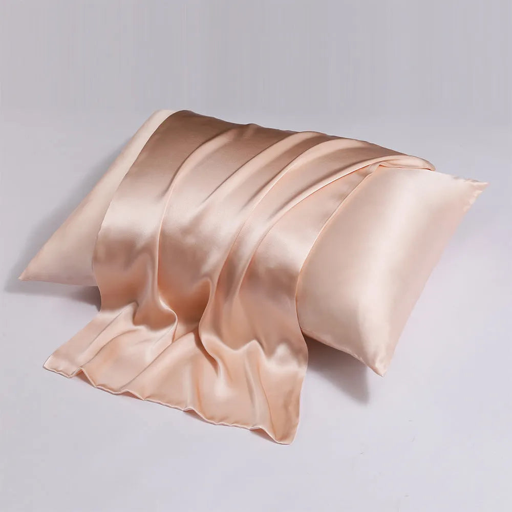 Double-sided silk zipper pillowcase in multiple colour options showing reversible design