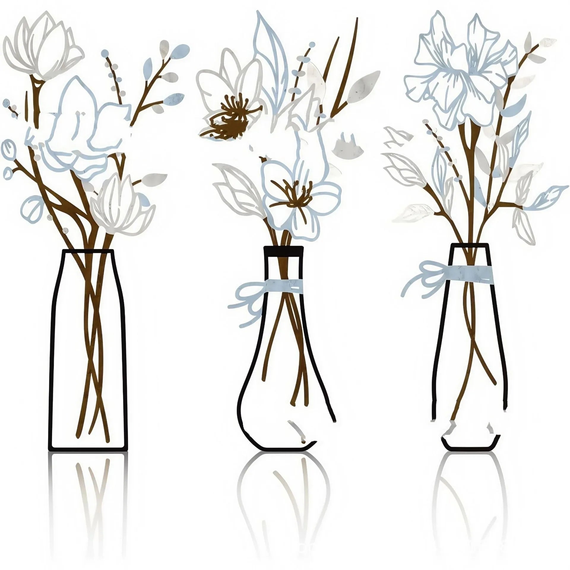 Three-piece metal flower wall art set in country farmhouse style for bathroom or general wall decor