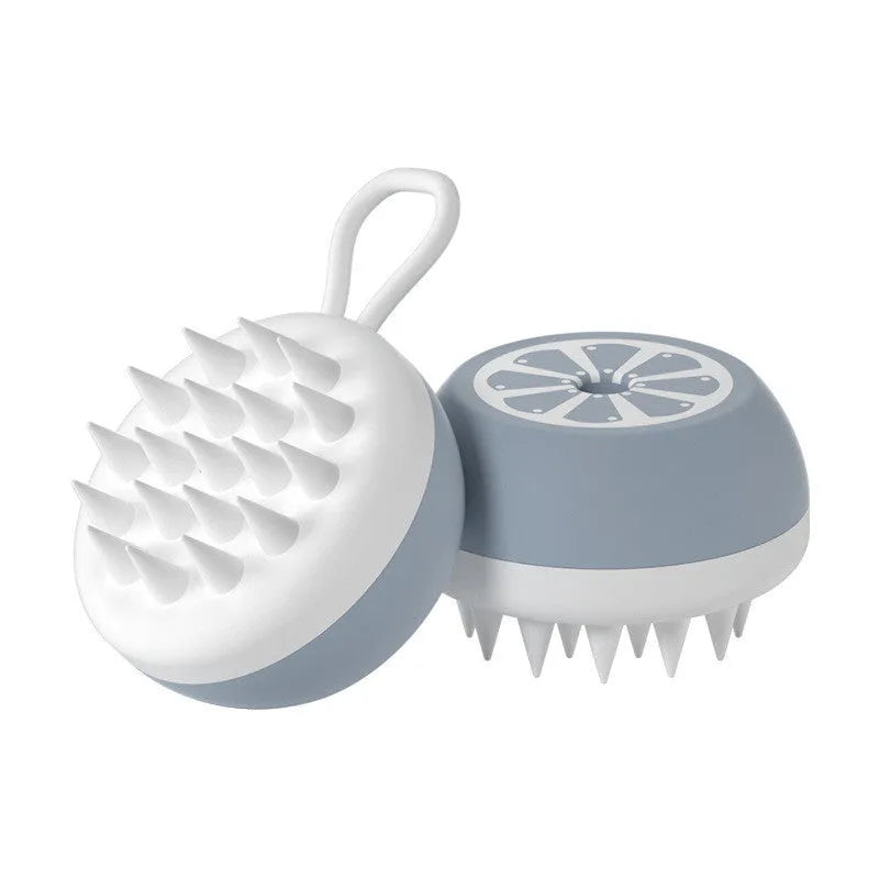 Yellow silicone pet bath brush with massage head and comb functions for dog grooming