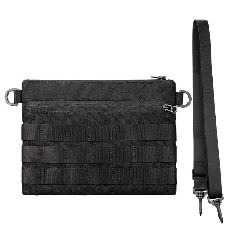 Black solid colour oxford cloth portable outdoor organiser bag with 18cm by 3.5cm dimensions.