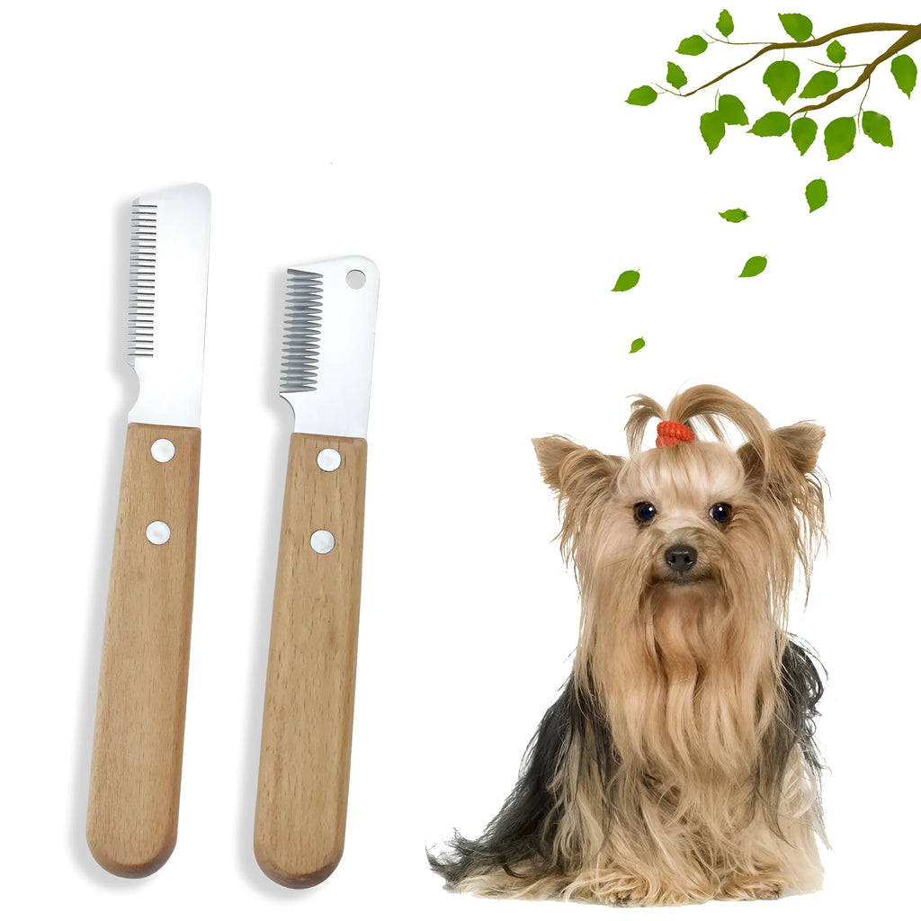 Pet stripping comb grooming tool with wood handle and metal teeth for dogs and cats