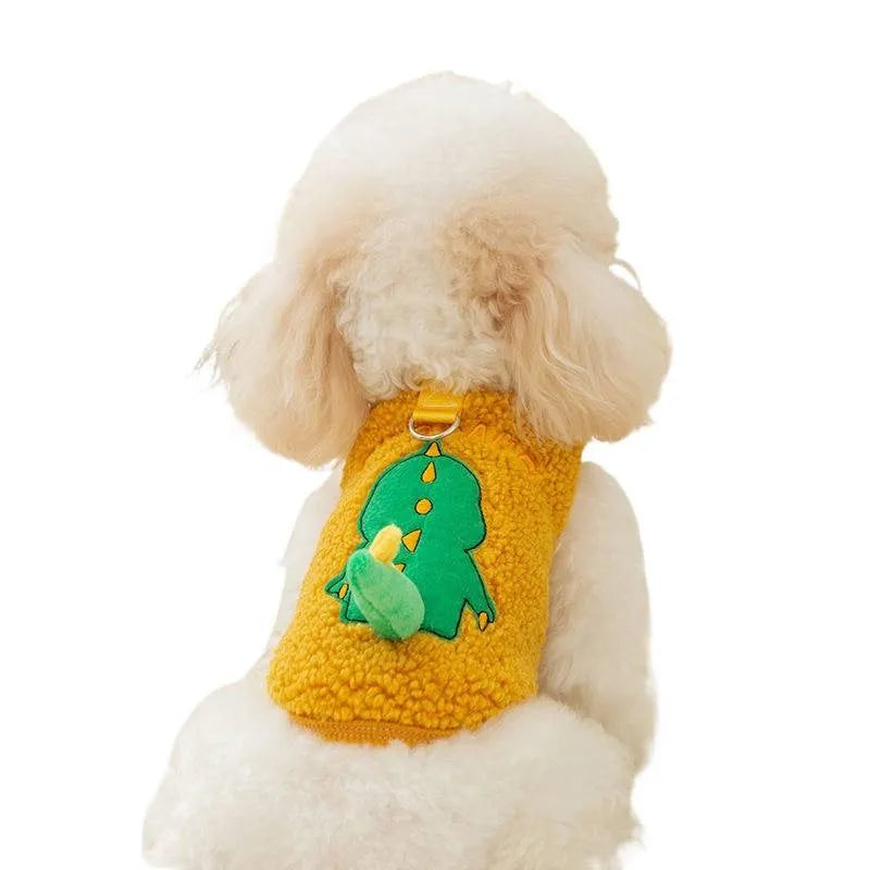 Fleece-lined thick polyester pet vest sweater in Round Giant Panda pattern on a small dog
