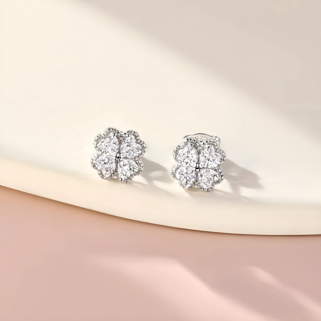Zeng Yin 925 silver heart-shaped zircon earrings with white gold colour finish