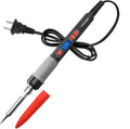 Gray 90W electric soldering iron with temperature display and five interchangeable tips