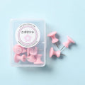 Box of plastic push pins in macaron colours - cherry blossom pink, mint green and lavender