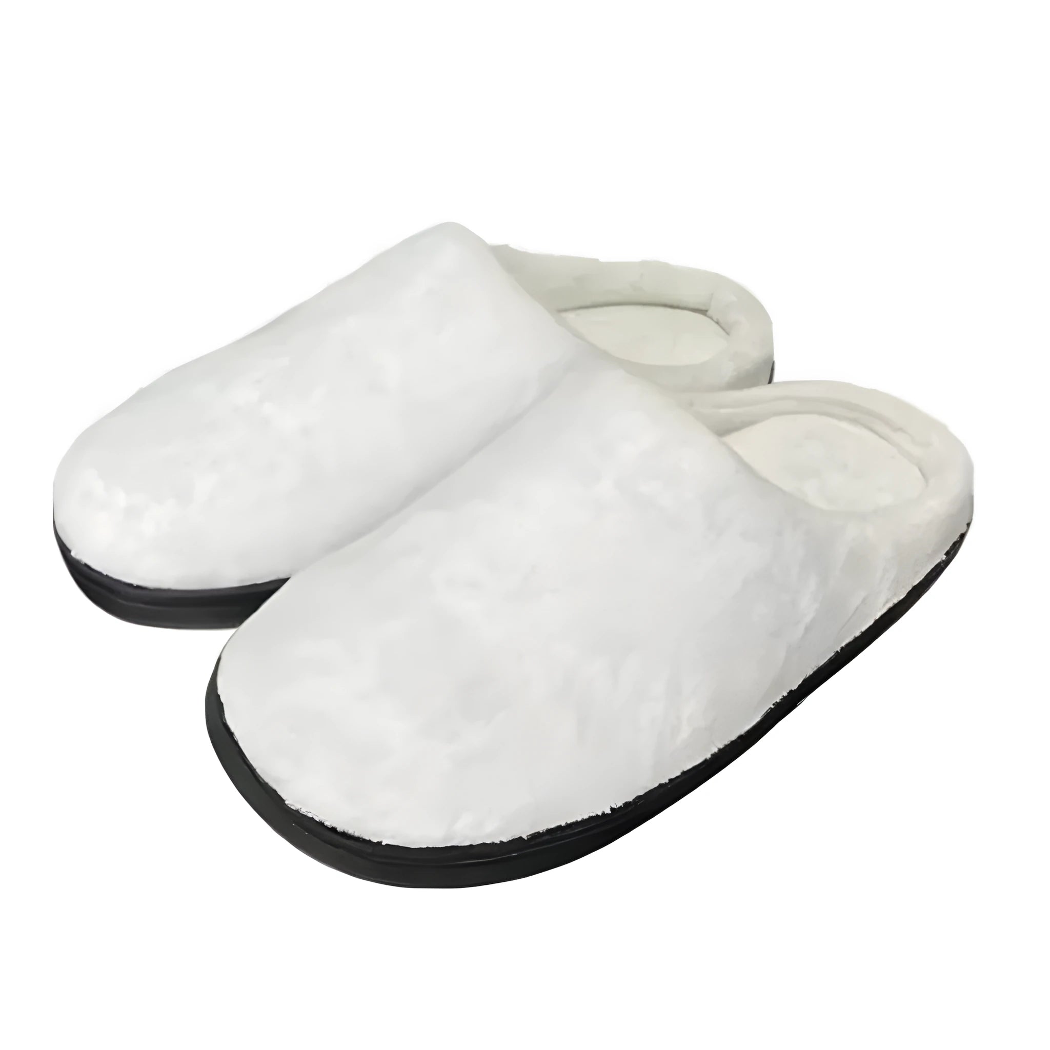 Pair of patterned flannel slippers with a TPR rubber sole, shown in a customisable design.
