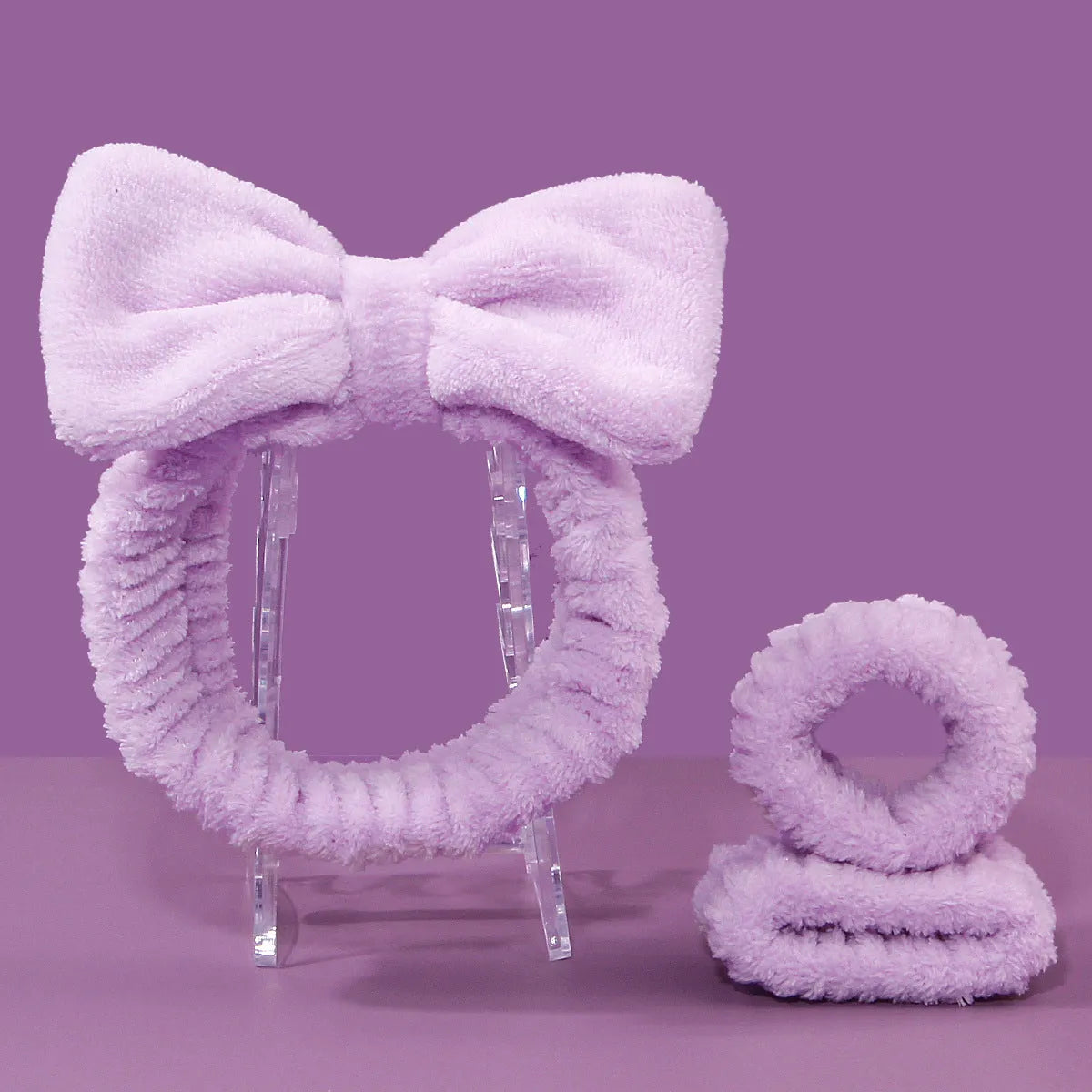 Facial brush three-piece set with coral fleece hair band in purple, gray, white or pink colours