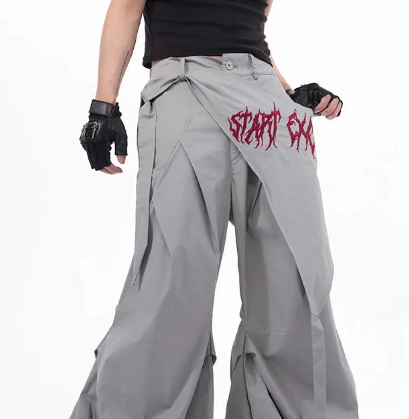 Boys Korean style wide-leg summer trousers in black solid colour