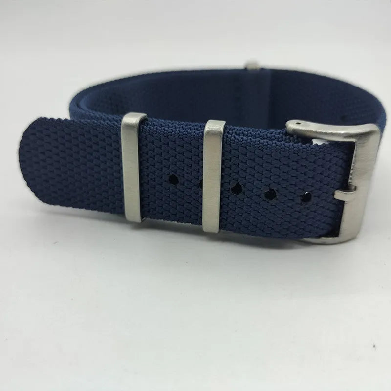 Nylon textile watch strap showing five colour options and 20mm 22mm width sizes