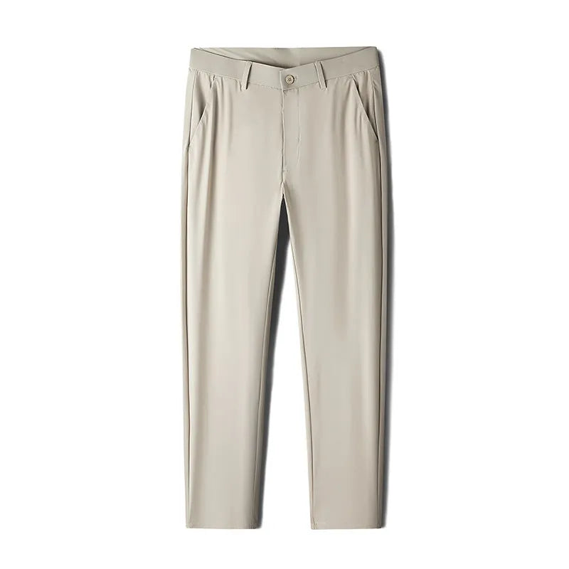 Summer men's ice silk thin straight-leg suit pants in solid colour, cotton nylon non-iron fabric