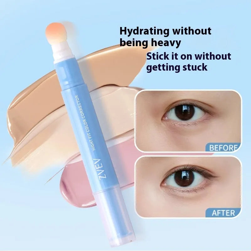 Concealer pen with sponge brush head applicator and cream in three shade options.