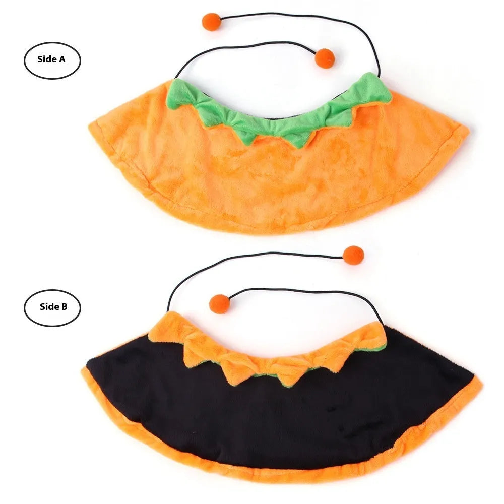 Orange plush Halloween pumpkin cloak for a dog or cat, shown in size M.