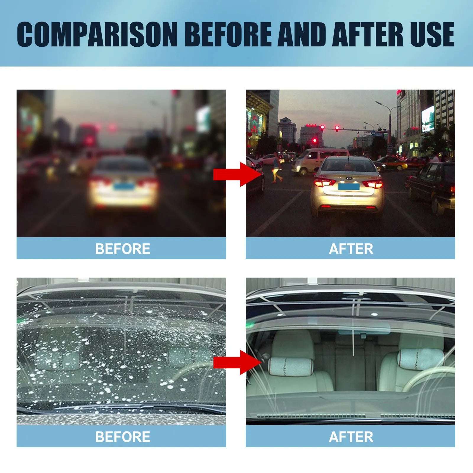 Blue car glass oil film remover with sponge applicator for windshield and window cleaning