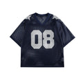 Black loose-fit short sleeve shirt with white letter print pattern, modelled flat