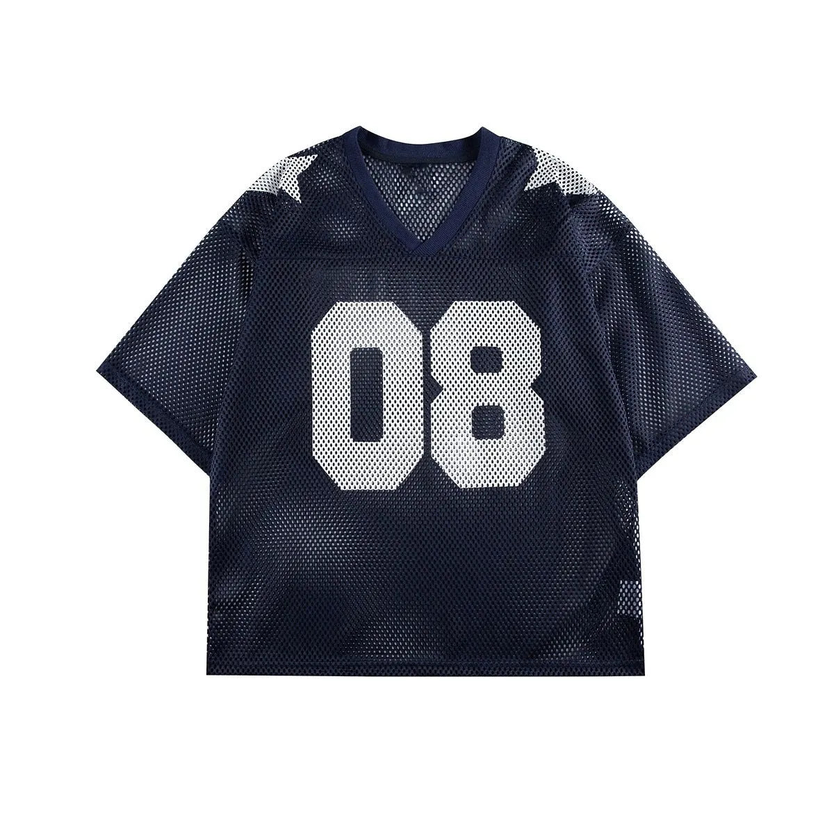 Black loose-fit short sleeve shirt with white letter print pattern, modelled flat