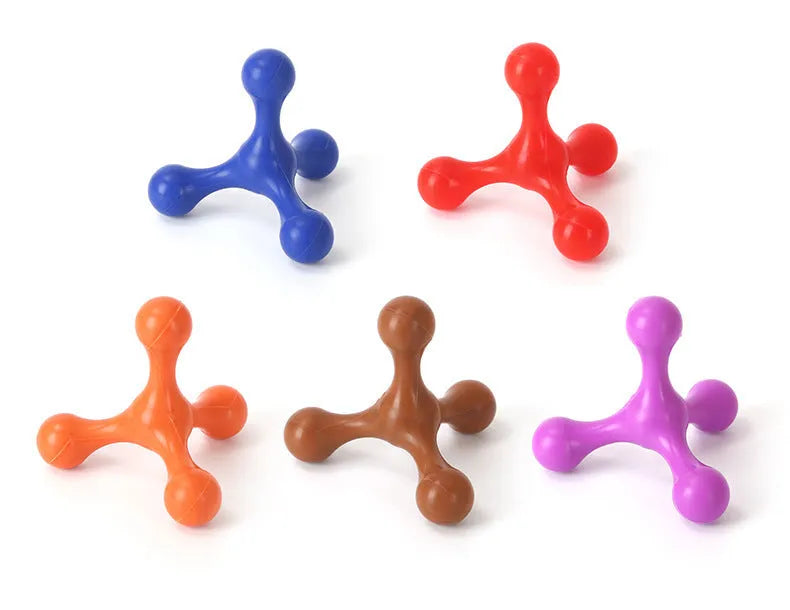 Beef-flavoured silicone three-leg chew toy for puppies in blue, green, purple, red, or red purple