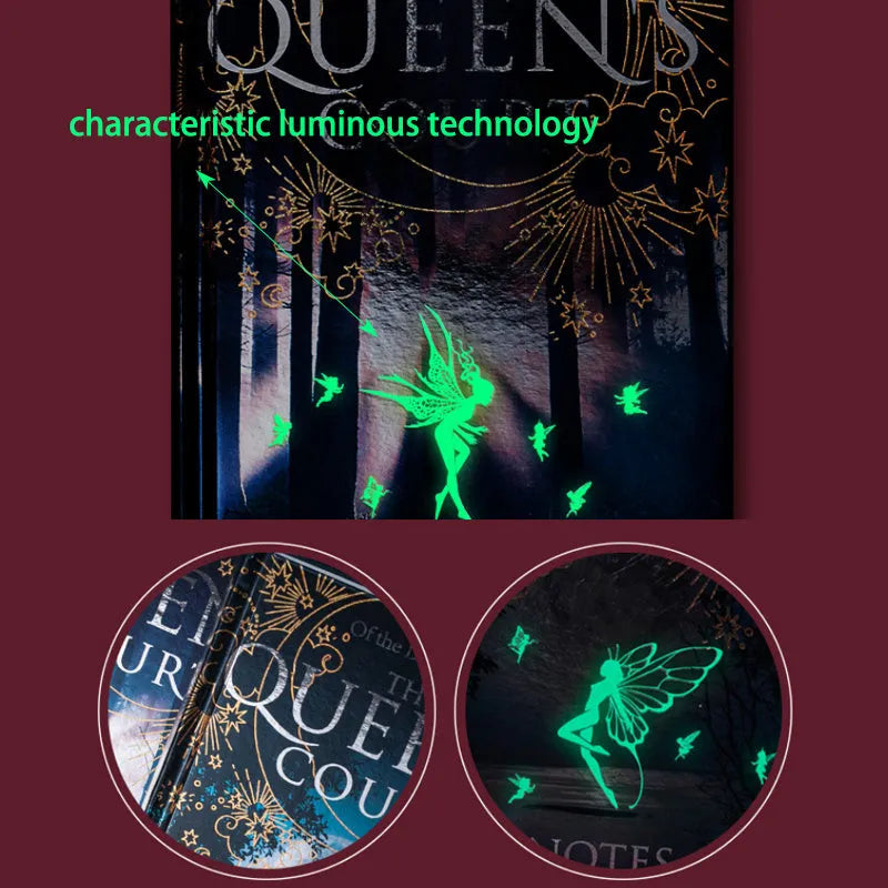 Luminous A5 notebook with glow-in-the-dark hardcover showing blue or purple colour options