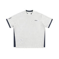 Loose fit short-sleeved waffle fabric t-shirt with retro alphabet embroidery, shown in yellow.
