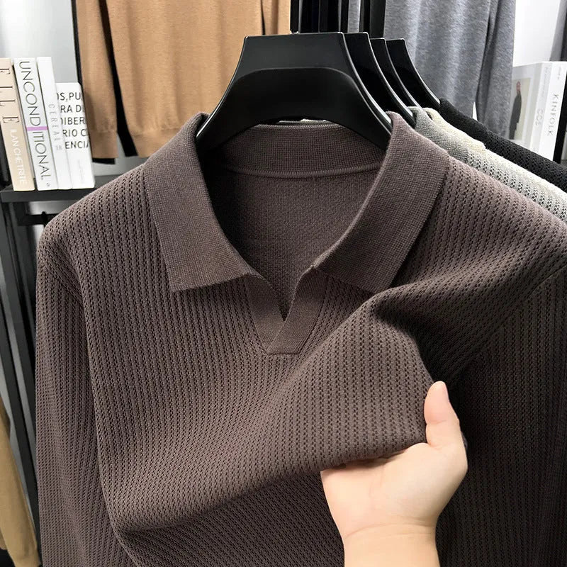 Men's loose fit pullover sweater in autumn casual style with blended fabric composition