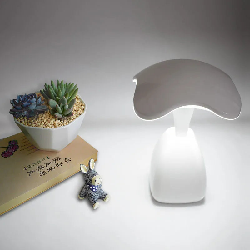 White modern LED bedside lamp with touch control and plastic shade