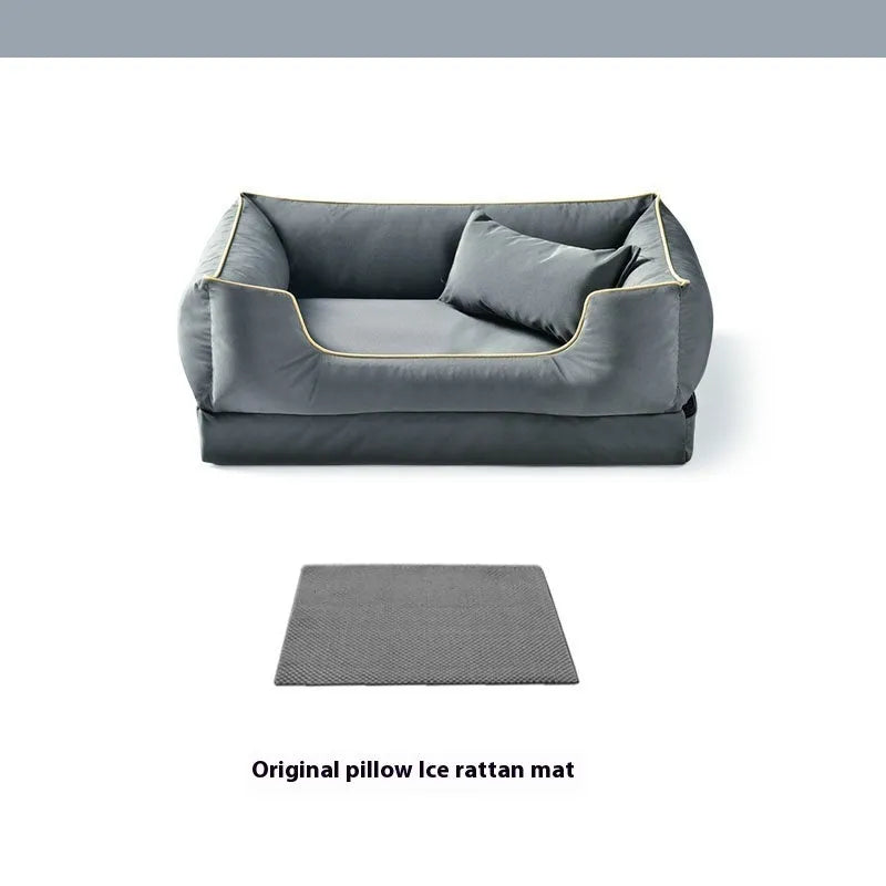 Waterproof dog kennel bed with removable washable cover in dark green, auburnumber, or rock ash colour.
