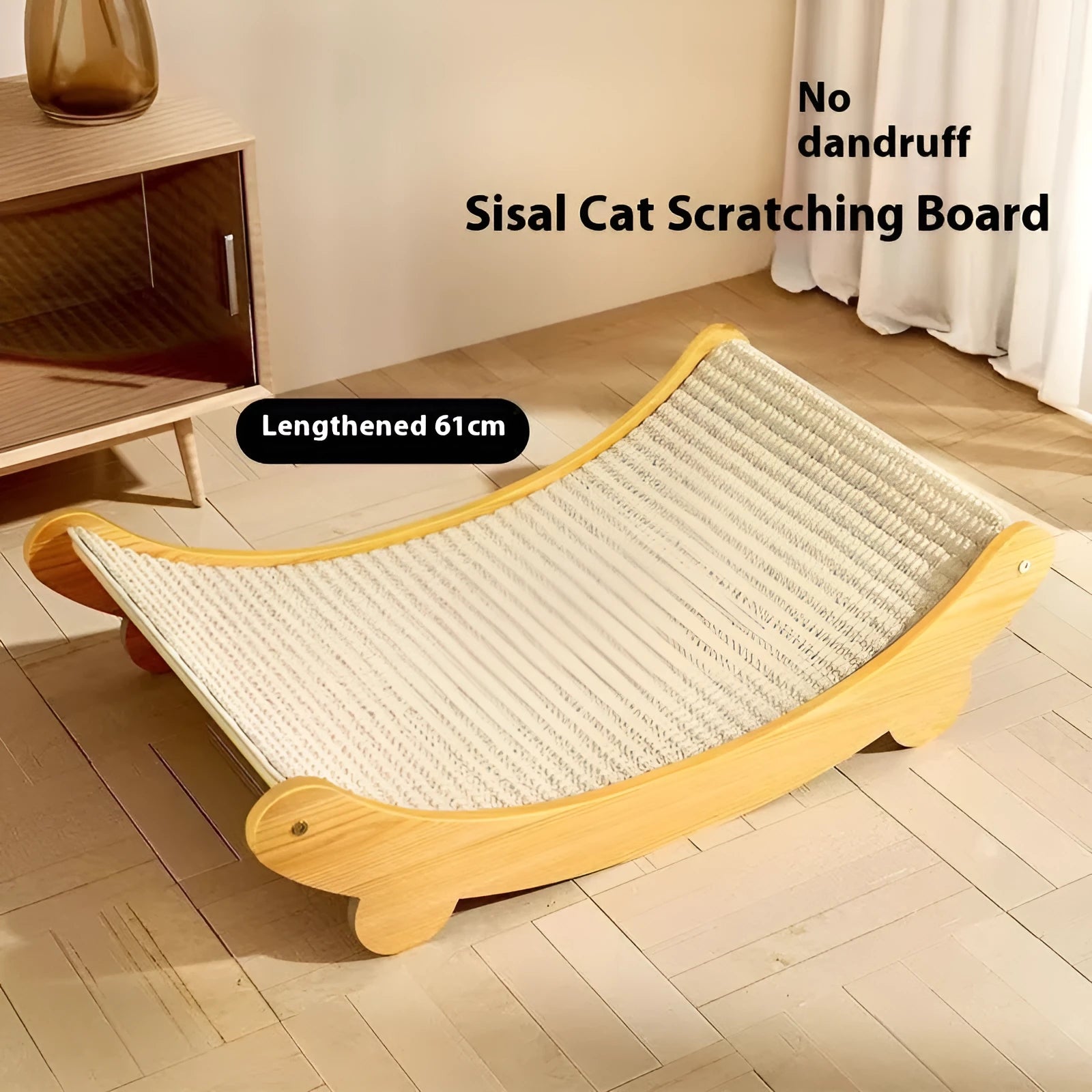 Large and small sisal fibre cat scratch boards with pastoral design on a neutral background.