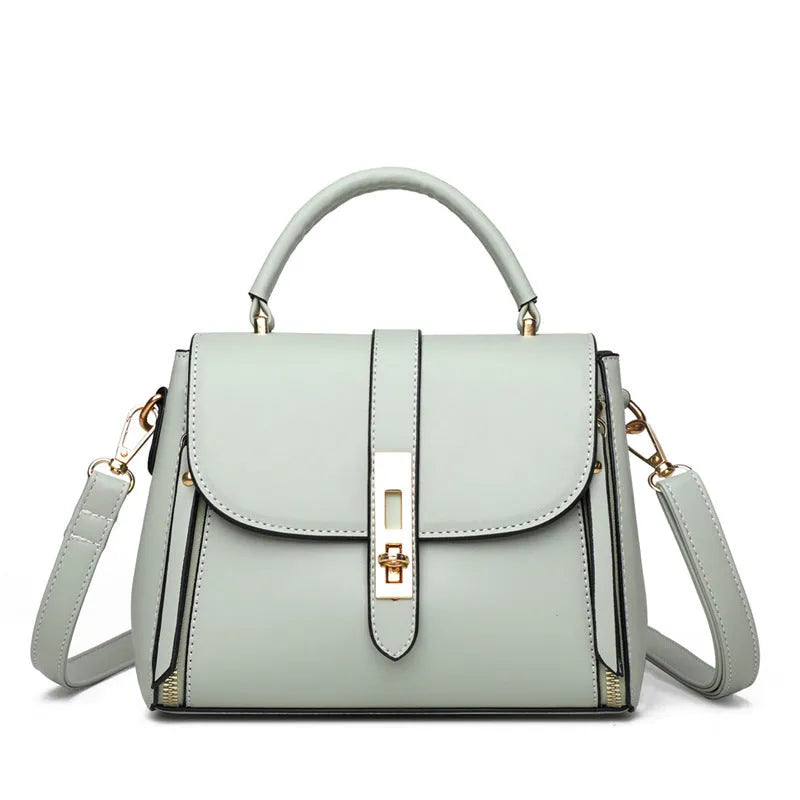 Soft PU leather women's messenger shoulder bag in square vertical shape, shown in one of four colours.