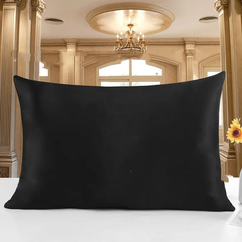 Double-sided silk pillowcase showing reversible design in apricot colour with three size options displayed