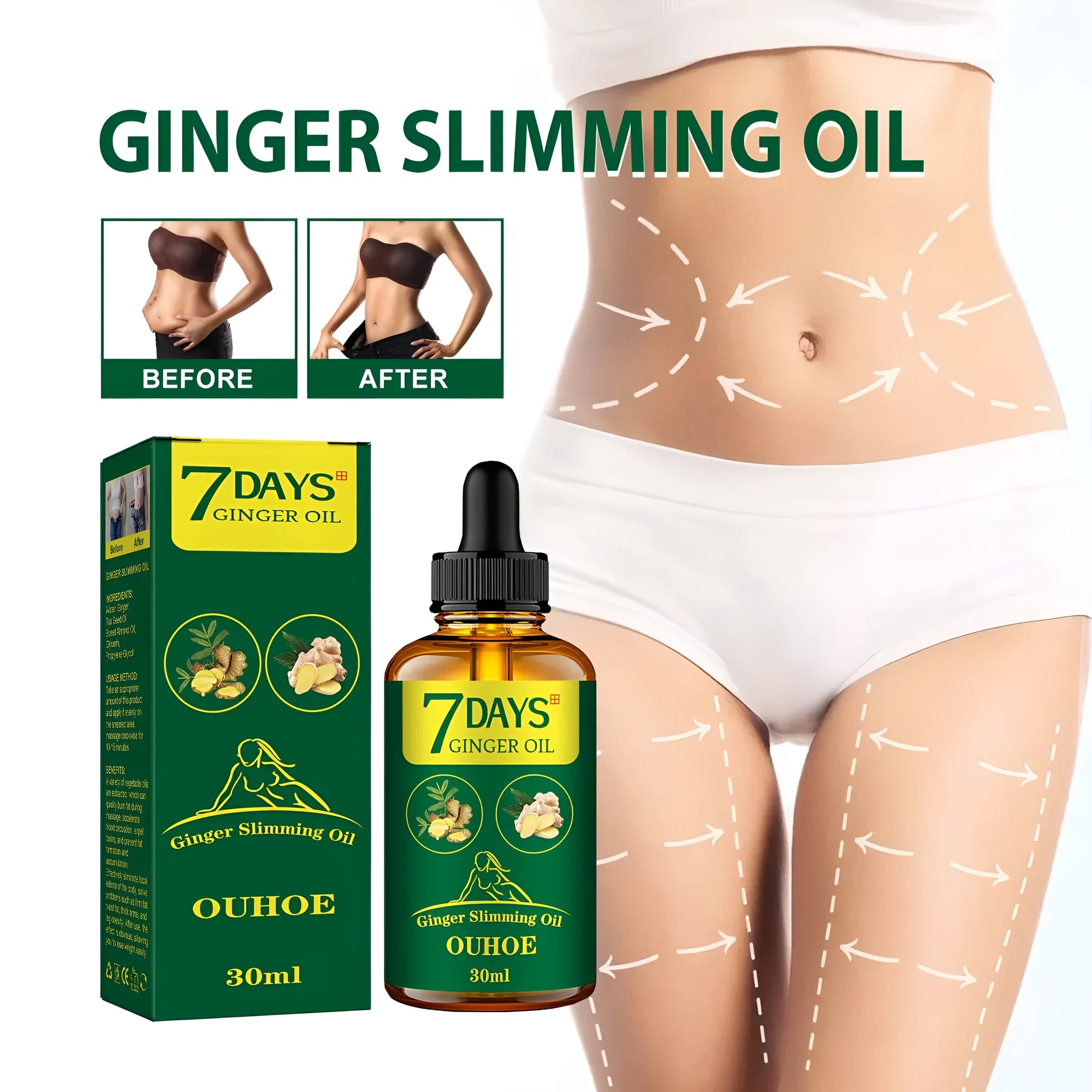 30ml ginger body shaping oil bottle for thigh firming and muscle slimming care